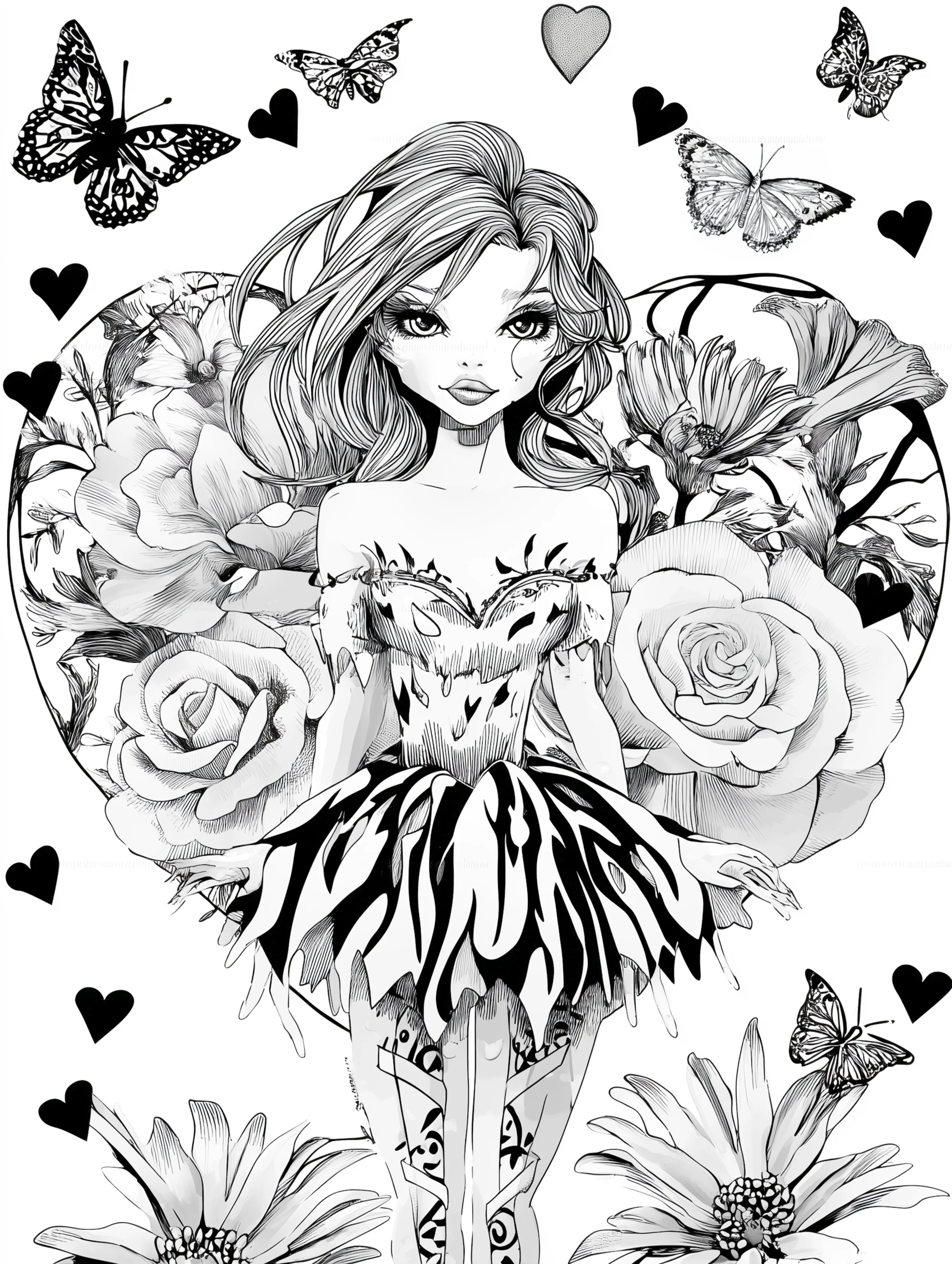 Free printable beautiful fairy coloring page featuring a flower wall fairy